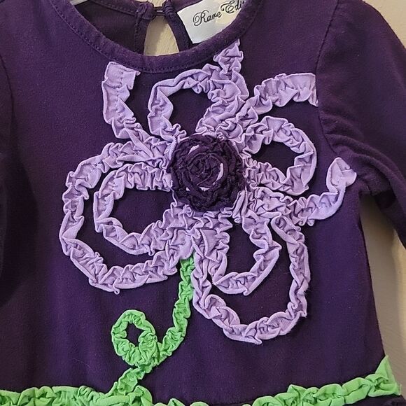 RARE EDITIONS DEEP PURPLE FLORAL RUFFLE LONG-SLEEVE DRESS, SIZE 24 MONTHS - Picture 2 of 6